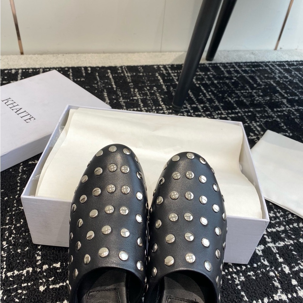 KHAITE Black Leather Studded Slip-On Mules - Picture 6 of 8